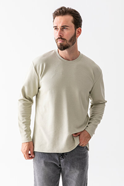 JB John Borners Ανδρικό φούτερ με υφή από βαμβακερό λαιμόκοψη Απαλό πράσινο - 5714