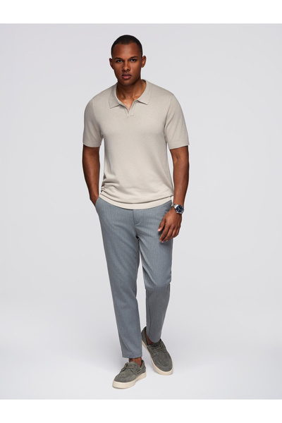 OMBRE Herren-Poloshirt ohne Knöpfe mit klassischer Webart - Hellgrau V3 OM-POSS-0159