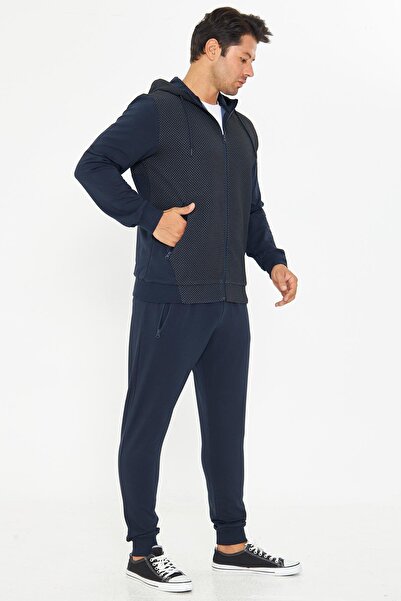 TRENDHİLL Ανδρικό σετ φόρμας με κουκούλα με φερμουάρ Indigo 5816-İ