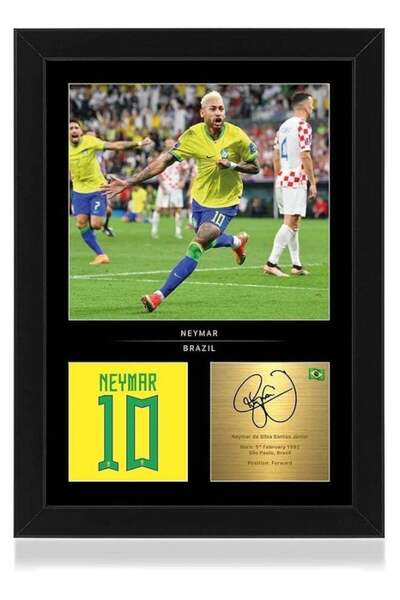 Emoda home Trove عرض صور نيمار جونيور بإطار A4 - توقيع رقمي مُعاد إنتاجه - هد...