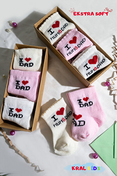KRAL SOCKS 12 Pairs Baby Girl Socks Boxed Booties Size – I Love Mom Dad Patterned, Cotton