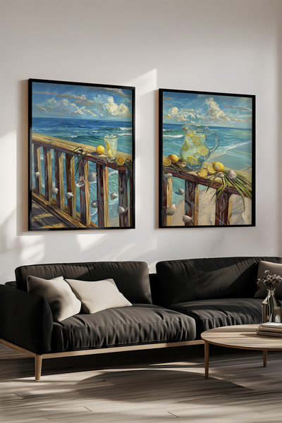 STARYUNA Set de pictură cu efect de pictură în ulei cu cadru negru, limonadă ...