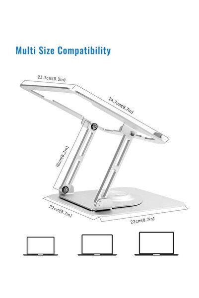 Yelajoy حامل كمبيوتر محمول، قاعدة دوارة 360 درجة، حامل ألومنيوم قابل لضبط الارتفاع وقابل للطي، تبديد الحرارة بسرعة