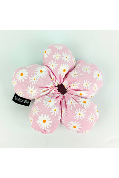 woodycord Handmade Daisy Patterned Fluffy Scrunchie Buckle - Pink