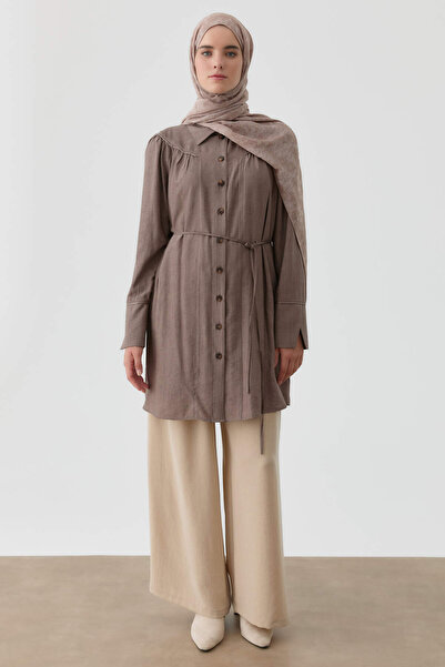 Tuğba Robalı Büzgülü Tunik - Kahve