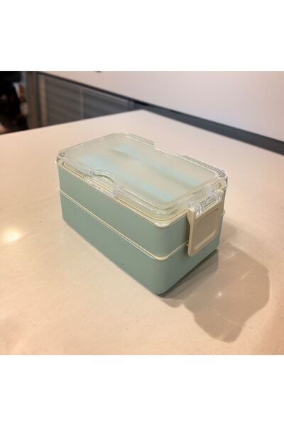 SANALTİCARETİM Rectangular Two-Layer Lunch Box Light Green Color Lunch Box Storage Box