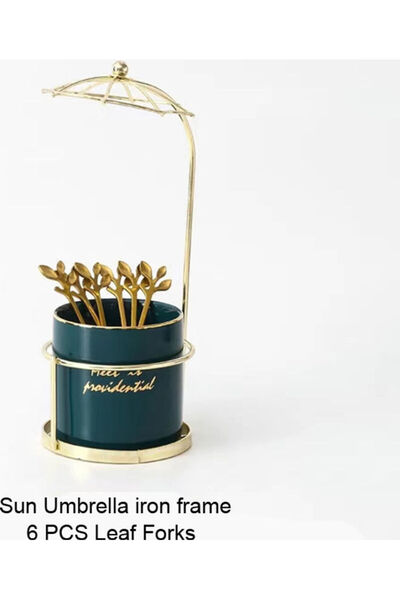 Raffine شوك أوراق نباتية من 6 قطع مع حامل حديدي، لون أخضر، 9.3×23 سم