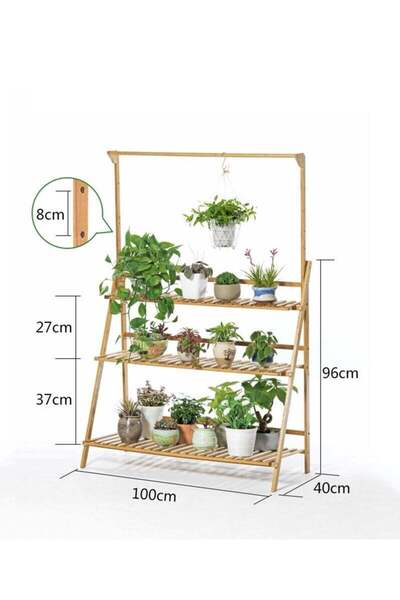 COOYA 3-Layer Plant Stand Shelves,with Hanging Rod Bonsai Display Plant Stand Outdoor Indoor Yard Garden
