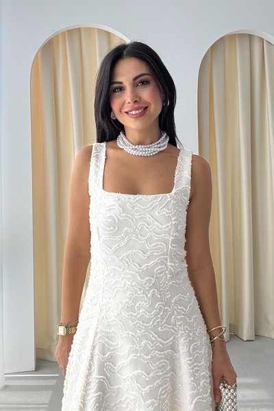 Seda Yalçın Atelier Ecru Fringed Fabric Dress