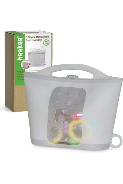 Haakaa Silicone Microwave Sterilizer Bag for Baby Bottles, Grey, 1 PC