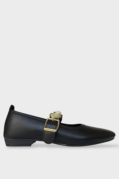 Liger Women's Pearl and Seal Accessory Strap Ballerina Black