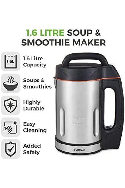 Tower T12031 Soup Maker with Stainless Steel Jug and Blade, LED Panel, Intelligent Control System, 1