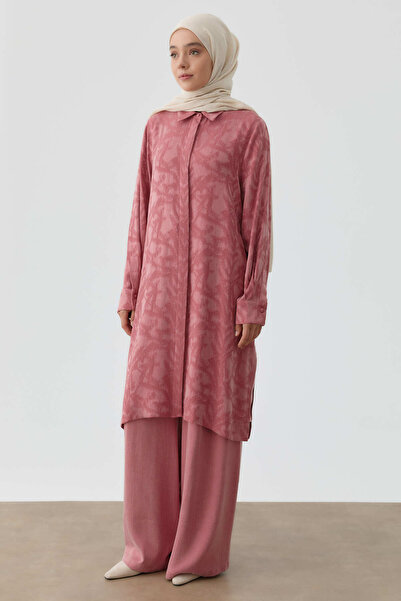 Tuğba Plikaşe Gizli Pat Detaylı Yırtmaçlı Tunik - Gül Kurusu