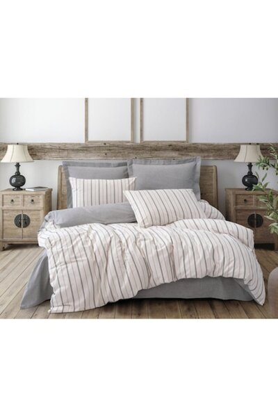 Cotton Box Double Bed Sheet, 6 Pieces, 100% Cotton Ranforce, Cottonbox, Unus-Grey Model