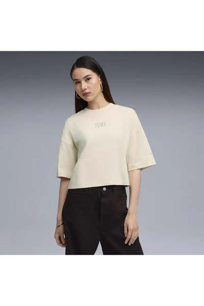 Puma PREMIUM ESS Graphic Tee Krem Kadın T-Shirt