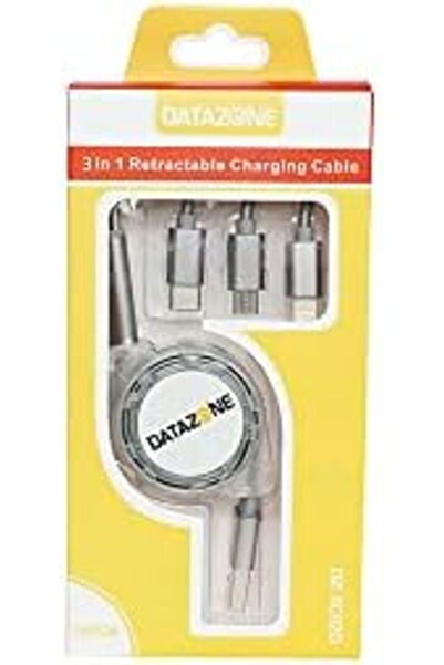 Datazone كابل شاحن USB قابل للسحب 3 في 1، موصلات متعددة Dz-5C02G (رمادي)
