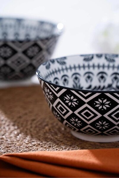 ACAR Patterned Porcelain Bowl 14 cm Tkebt Black-White