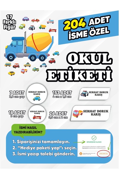 1001 sticker KİŞİYE ÖZEL OKUL ETİKETİ SETİ