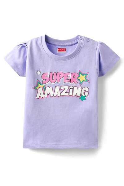 Babyhug Cotton Knit Half Sleeves Night Suit With Star & Text Print - Lavender