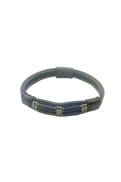 PİGADO 316L Stainless Steel Natural Stone Leather Men's Bracelet