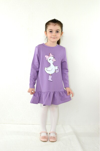 Sevimli Girls' Dress Duck Printed Long Sleeve
