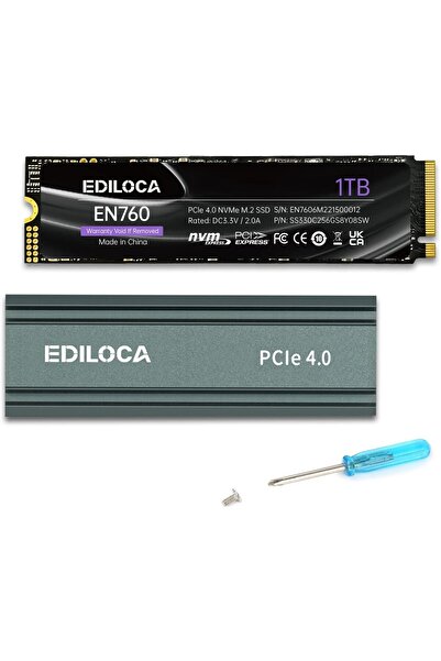 Generic Ediloca EN760 SSD with Heatsink 1TB PCIe Gen4, NVMe M.2 2280, 3D NAND TLC, Up to 5000MB/s