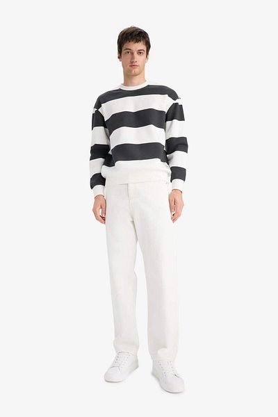 DeFacto Boxy Fit Crew Neck Striped Sweatshirt A9066Ax25Au