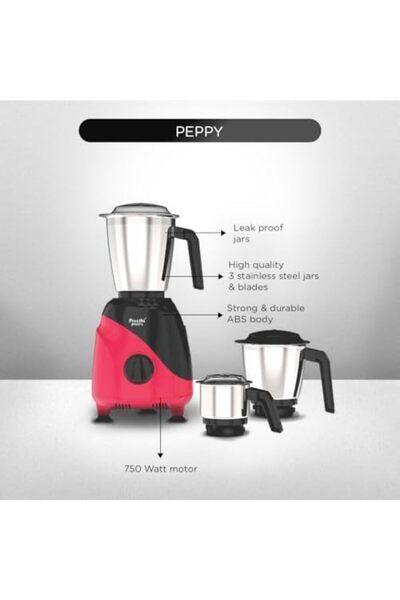 Preethi خلاط ومطحنة بيبى للمطبخ | ٧٥٠ واط، ٣ عبوات | ضمان ٥ سنوات على المحرك وشحن مدى الحياة