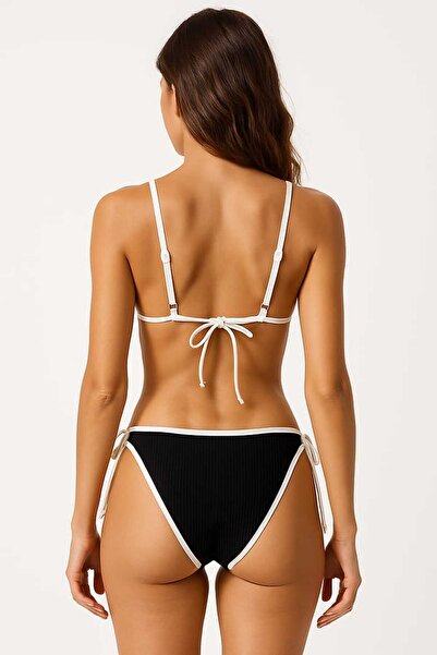 VULEVU Jade Onyx Kontrast Biyeli Siyah Beyaz Üçgen Bikini Üstü