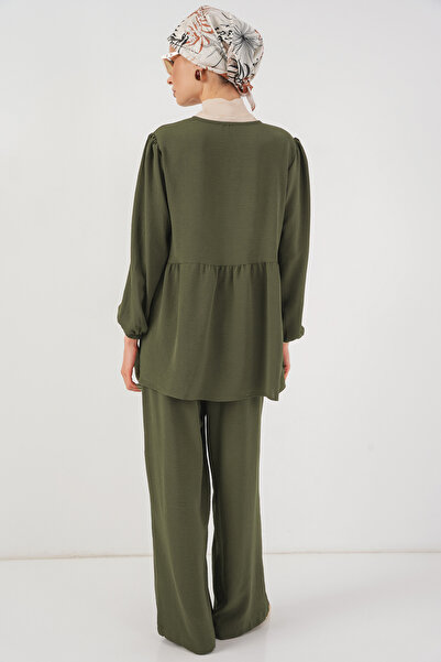 Bigdart Women's Front Lace-Up Tunic Trousers Double Set 6744 - Khaki