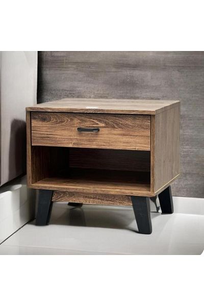 VALUES Free Shipping + Assembly Wooden Nightstand with One Drawer Brown