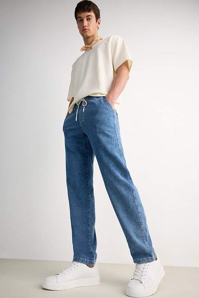DeFacto Summer Wide Leg Wide Fit Elastic Waist Wide Leg Jean Snow Washed Pants F3906Ax25Sm