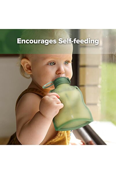 Haakaa Yummy Pouch Reusable Baby Food Storage 4 oz, 2 Pack (Pea Green)