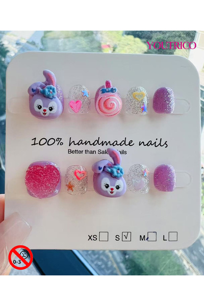 Youtrico أظافر صناعية للأطفال - مصنوعة يدويًا بنسبة 100% وغير سامة وآمنة للأع...