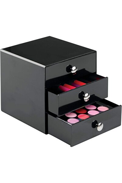 Slasa Vanity Organizer with 3 Drawers by - Black Acrylic Makeup Storage Box
