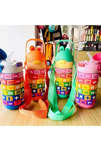 Mobcos Math Learning Water Bottle,Straw Strap Double Wall Fun and Learning Water Bottle rotating sleeve
