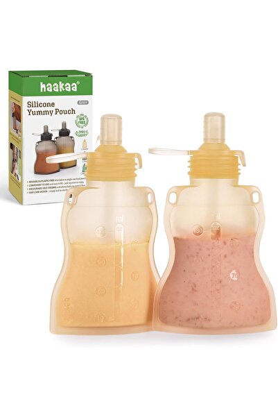 Haakaa حقيبة Yummy Pouch لتخزين طعام الأطفال قابلة لإعادة الاستخدام، مصنوعة من السيليكون الآمن غذائيًا، قابلة للضغط والغسل، مقاومة للتسرب