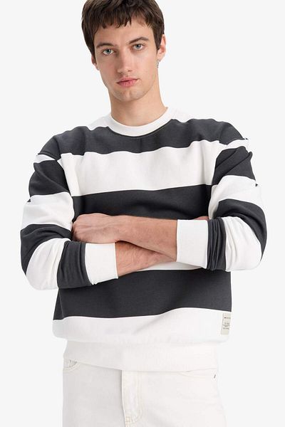 DeFacto Boxy Fit Crew Neck Striped Sweatshirt A9066Ax25Au
