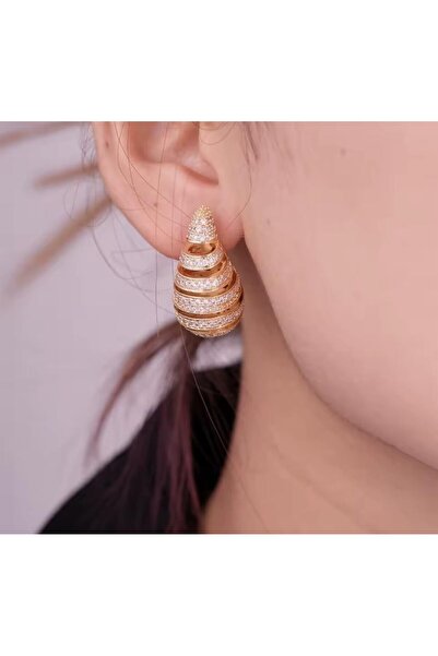 BY YASİN TOPÇU Çelik Taş İşlemeli Damla Küpe