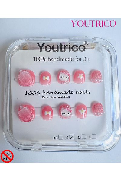 Youtrico Kids Press-on Nails - 100% Handmade Non-Toxic Safe for Ages 3+ Cute Green Kids' Fake Nails