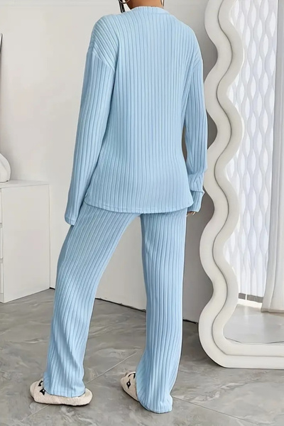 CLAYES Set de trening unisex Baby Blue Report din țesătură interlock – confortabil pentru acasă și purtare zilnică