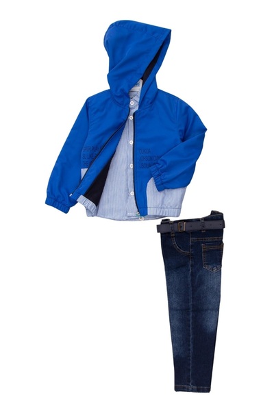 ww waka waka kids store Hooded Printed Raincoat Shirt Trousers Boys Suit- 3 Years