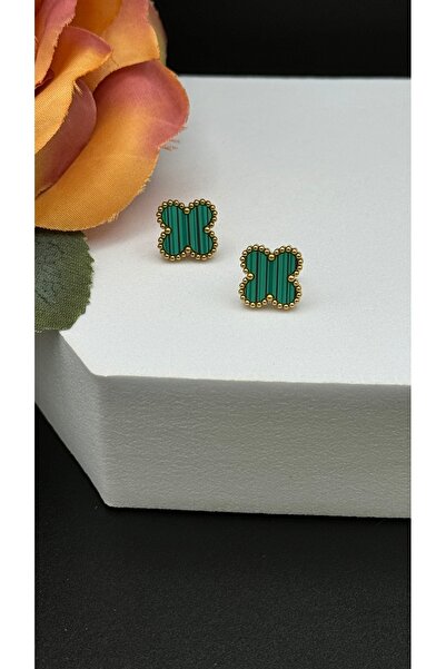 SK aksesuar Green Clover Model Steel Earrings