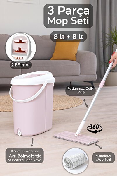 Meleni Home Yüzey Yer Silme Temizlik Seti - Temiz Kirli Su İki Bölmeli Kova-D...