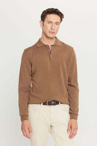 AC&Co / Altınyıldız Classics Men's Mink Anti-Pilling Fabric Standard Fit Polo Collar Knitwear