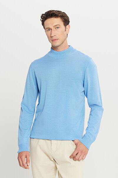 ALTINYILDIZ CLASSICS Erkek Açık Mavi Tüylenme Yapmayan Standart Fit Normal Kesim Yarım Balıkçı Yaka Triko Kazak