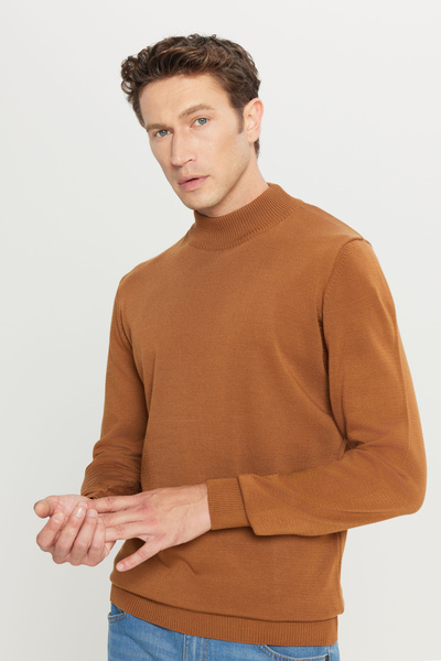 ALTINYILDIZ CLASSICS Erkek Tarçın Tüylenme Yapmayan Standart Fit Normal Kesim Yarım Balıkçı Yaka Triko Kazak