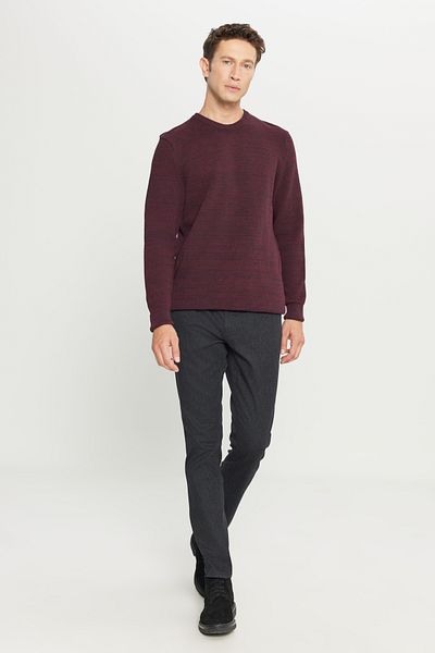 AC&Co / Altınyıldız Classics Men's Burgundy-navy blue Standard Fit Regular Cut Crew Neck Patterned Knitwear Sweater