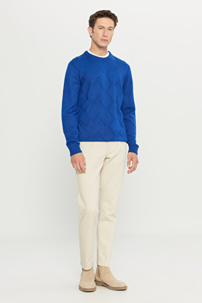 AC&Co / Altınyıldız Classics Чоловічий светр з жакарду Saks Blue Yunlu Standard Fit Regular Fit з горловиною з капюшоном