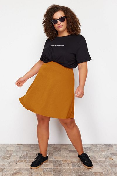 Trendyol Curve Brown Knitted Large Size Skirt